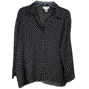 Vintage Y2K Le Grange Sz XL Button-Up Top Crinkle Polka Dot Bell Grunge Coquette
